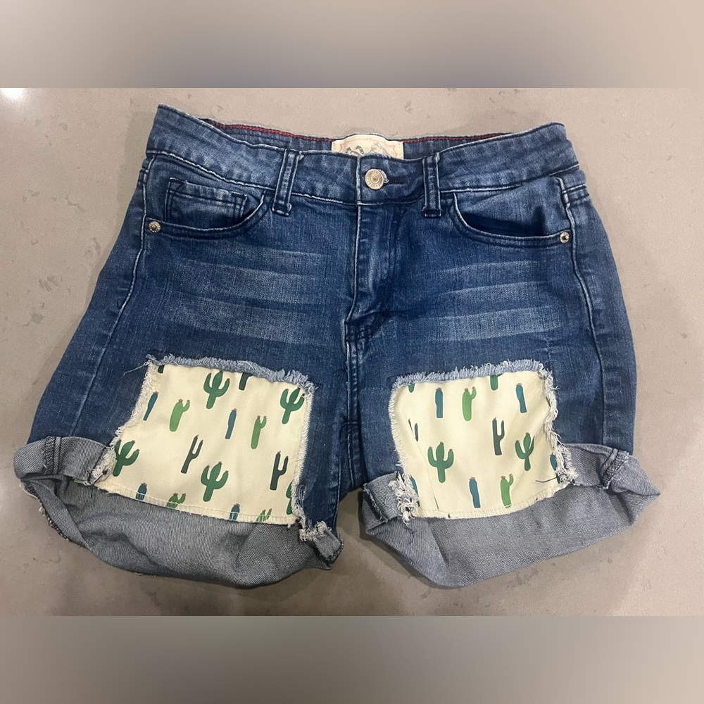 L&B Blue Denim Shorts with Cactus Patch